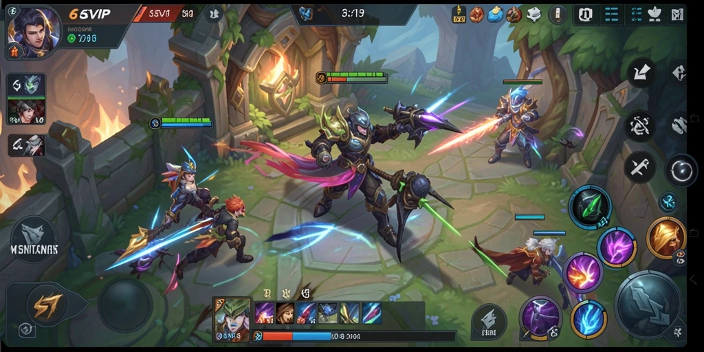 Tampilan screenshot utama 6SVIP yang menunjukkan aksi pertarungan MOBA.