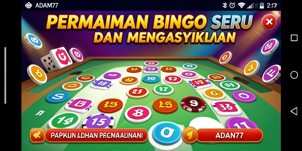 Tangkapan layar utama ADAM77 yang menunjukkan gameplay Bingo yang seru.