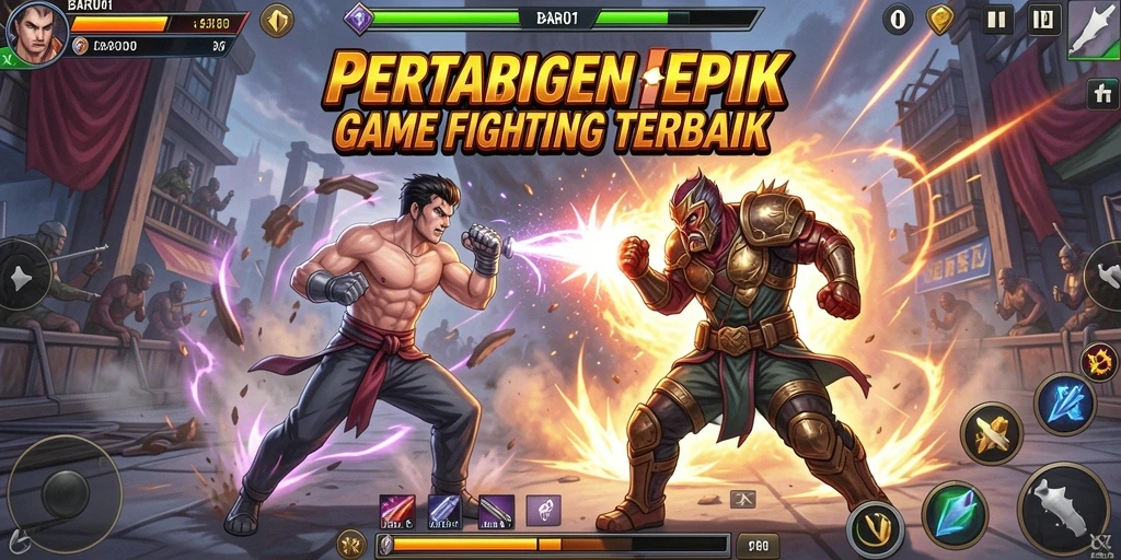 Tangkapan layar utama BARU01 menunjukkan pertarungan karakter yang mendebarkan.