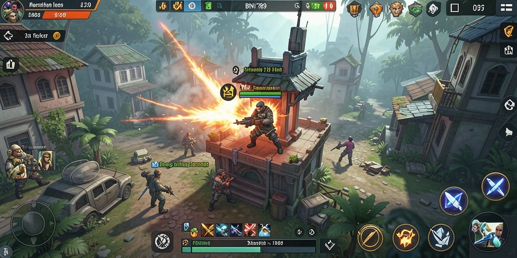 Screenshot utama BNI789 menampilkan gameplay menara pertahanan yang seru.