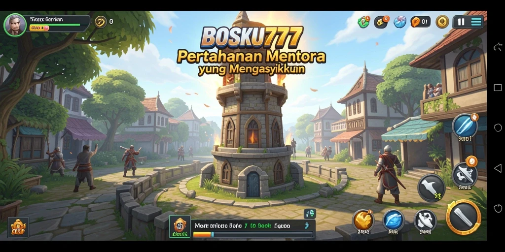 Screenshot gameplay BOSKU777 yang mendebarkan dalam Tower Defense.