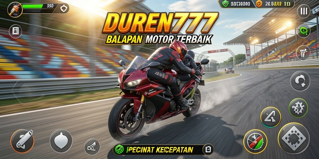 Screenshot gameplay DUREN777 menampilkan balapan motor yang intens.