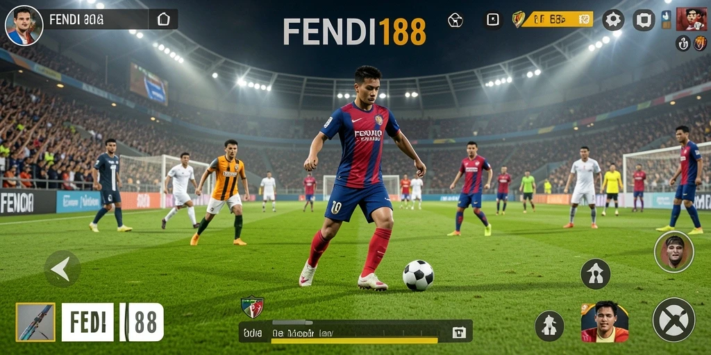 Tampilan gameplay menarik dari FENDI188 menunjukkan aksi sepak bola yang seru.