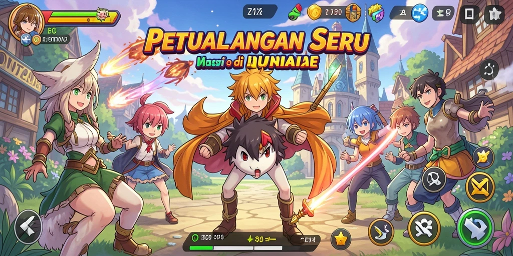 Screenshot gameplay FOMOTOTO menampilkan karakter anime beraksi.
