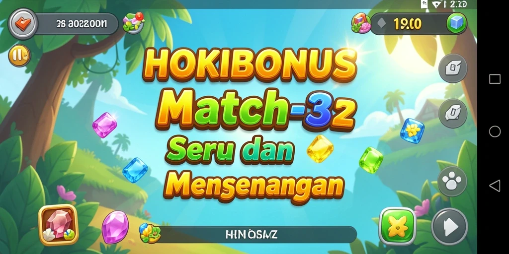 Tampilan gameplay HOKIBONUS yang berwarna-warni dan penuh aksi Match-3.