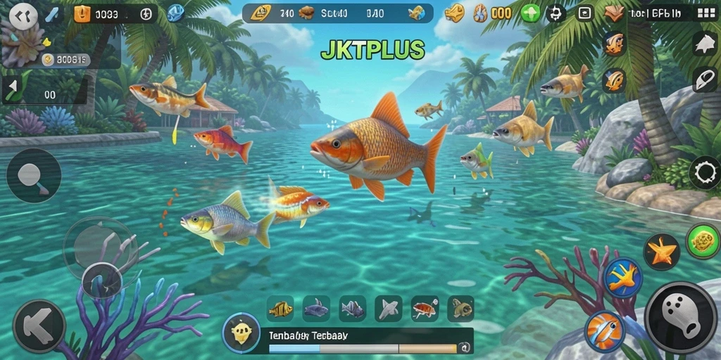 Tampilan gameplay JKTPLUS yang mengasyikkan saat menangkap ikan.