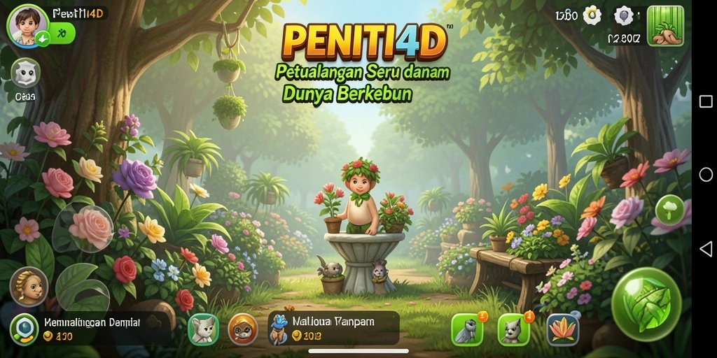 Screenshot utama dari PENITI4D yang menunjukkan aktivitas berkebun seru.