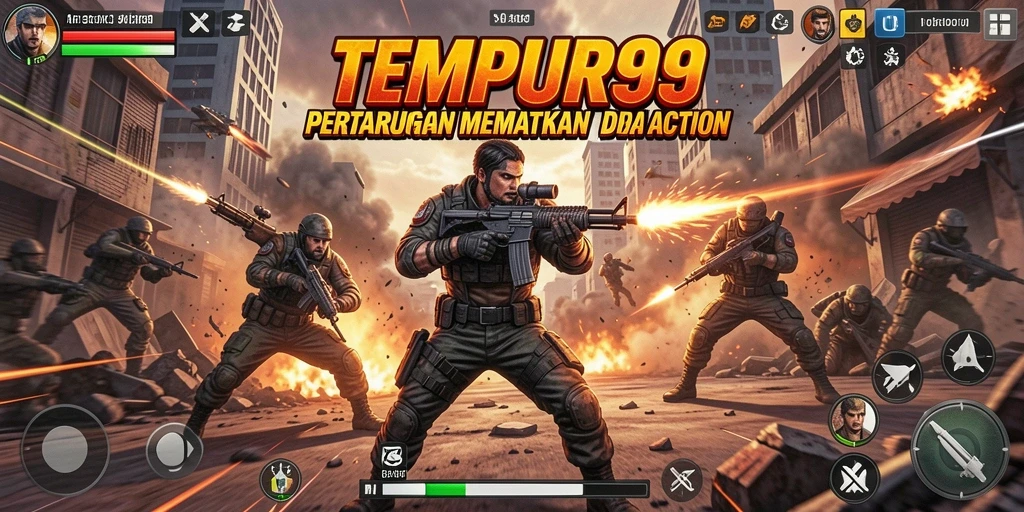 Tampilan gameplay action yang mendebarkan dan intens di TEMPUR99.