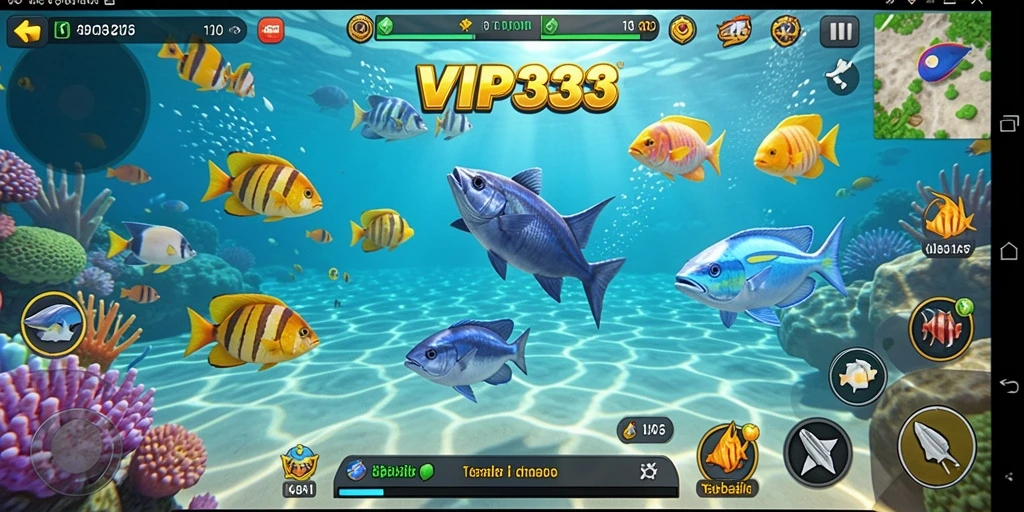 Tampilan gameplay VIP333 saat menangkap ikan dengan senjata khusus.
